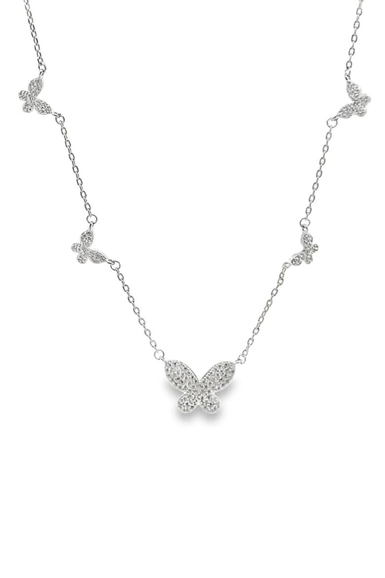 Pavé Butterfly Station Necklace, Main, color, SILVER