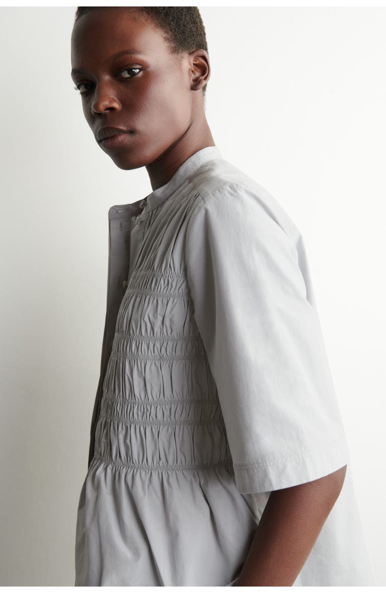 COS Ruched Cotton Blouse, Alternate, color, Light Gray