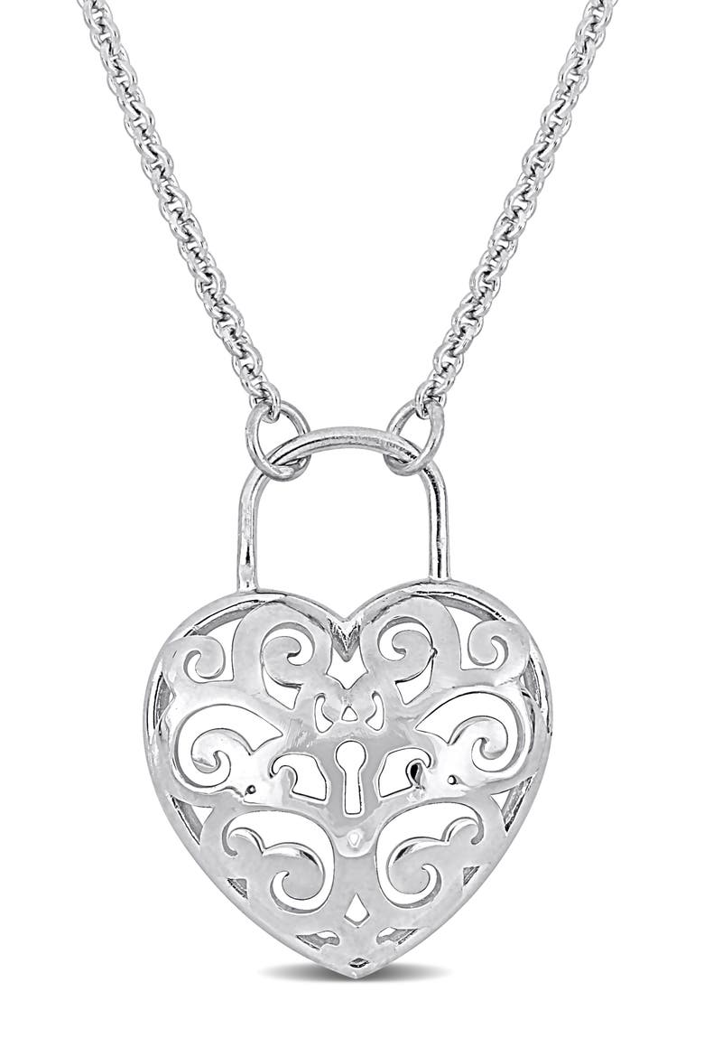 Heart Lock Pendant Necklace, Main, color, SILVER