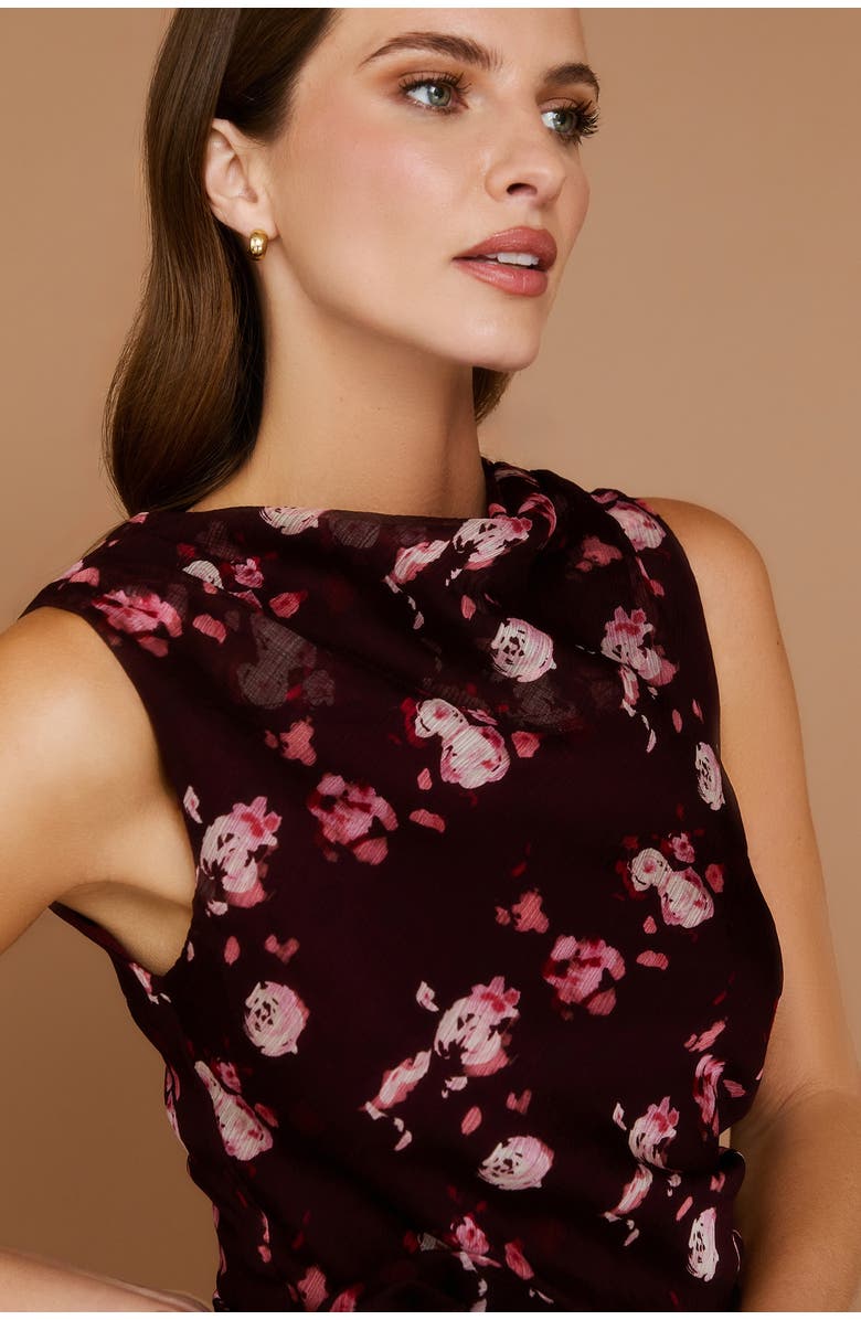 Six Stories Floral Coursage Ruched Mini Dress, Alternate, color, Wine