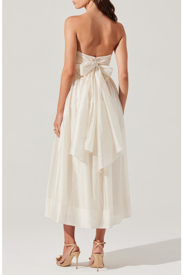 Aneesha Bow Back Strapless Midi Dress, Alternate, color, CREAM
