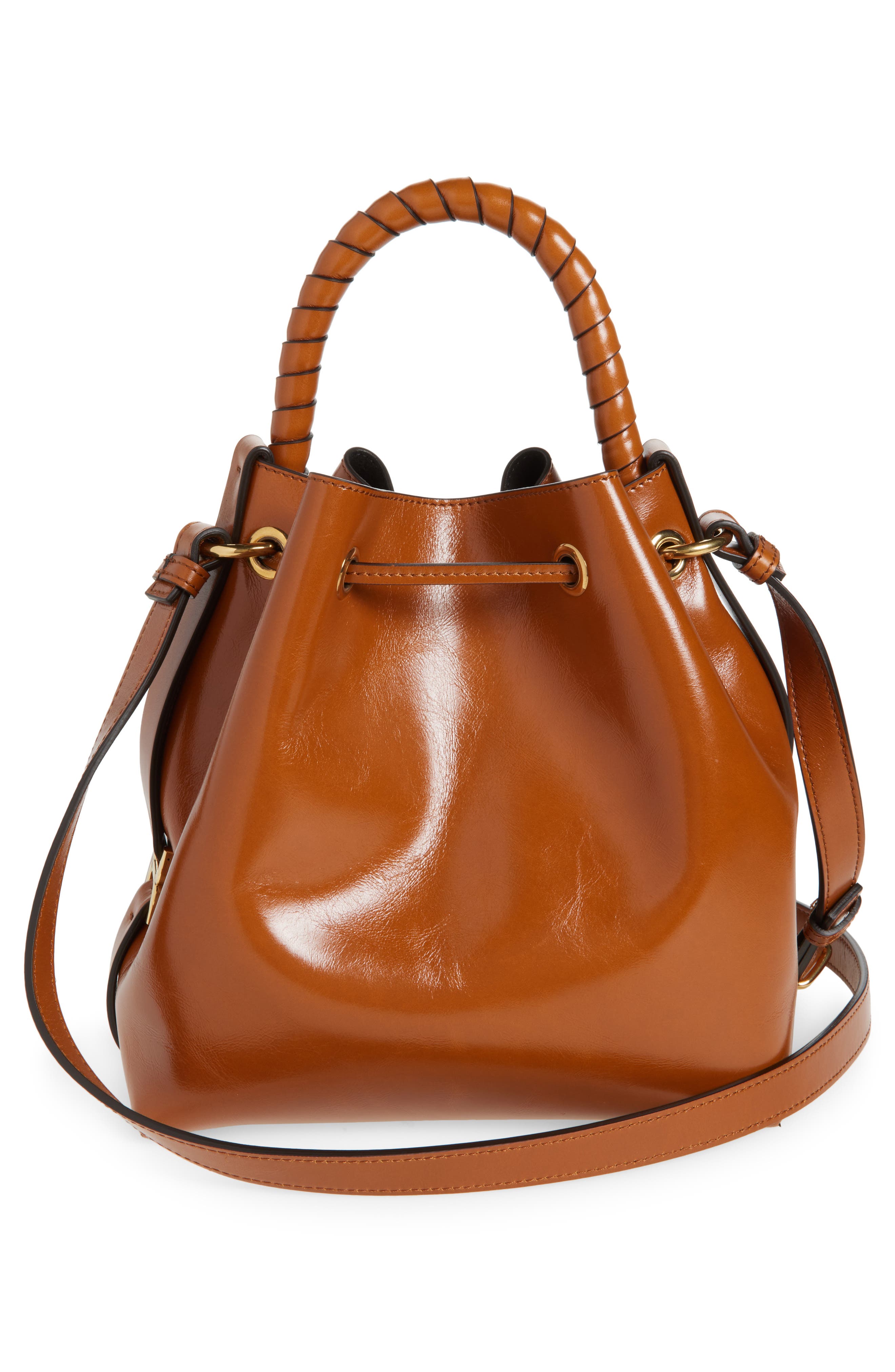 Chloé Marcie Shiny Leather Bucket Bag, Alternate, color, 