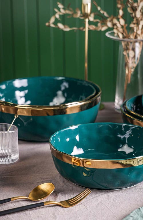 Stone Lain Florian Porcelain 3-piece Serving Bowl Set In Green