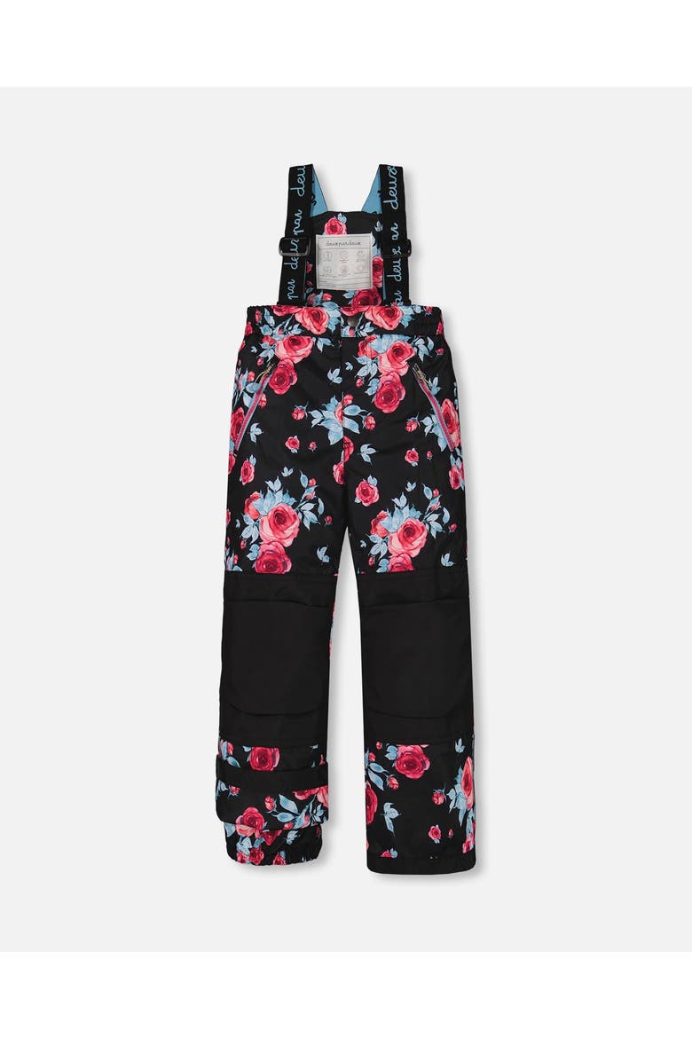 Girl's Two Piece Snowsuit Black Printed Roses, Alternate, color, Printed Roses