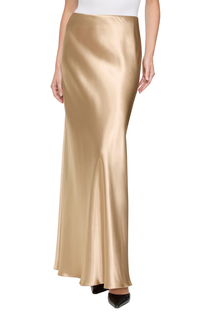 Lafayette 148 New York Bias Cut Stretch Silk Satin Maxi Skirt, Main, color, Natural