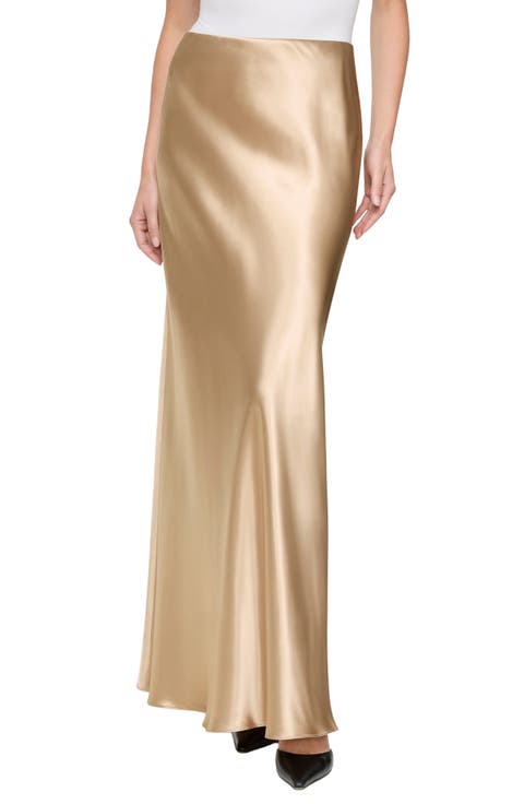 Bias Cut Stretch Silk Satin Maxi Skirt