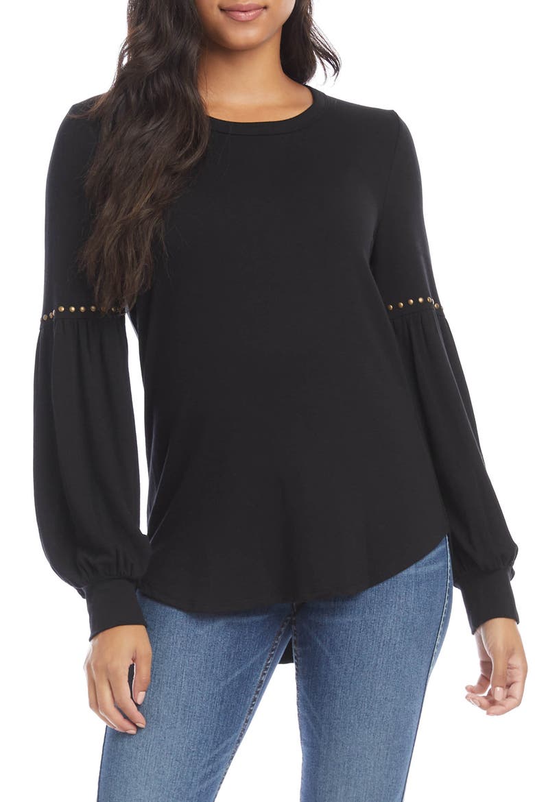 Studded Sleeve Blouse, Main, color, BLACK