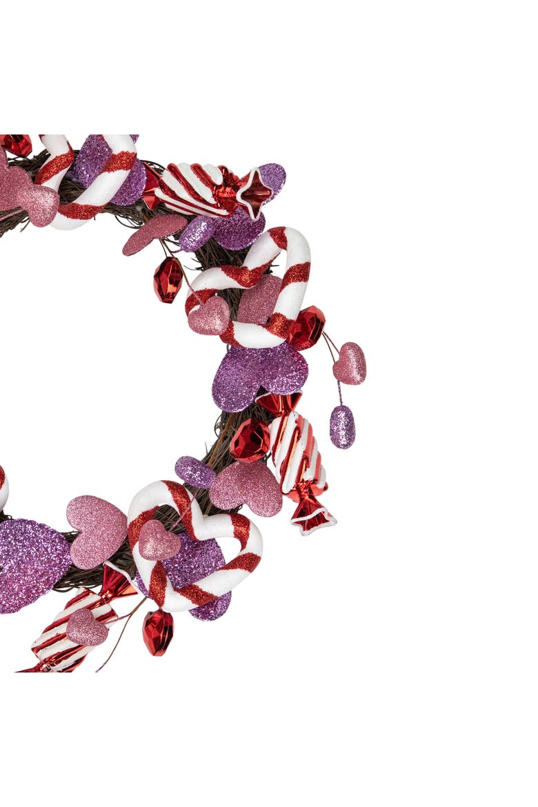 Candies and Hearts Valentine's Day Small Artificial Wreath - 16" - Purple, Alternate, color, Pink