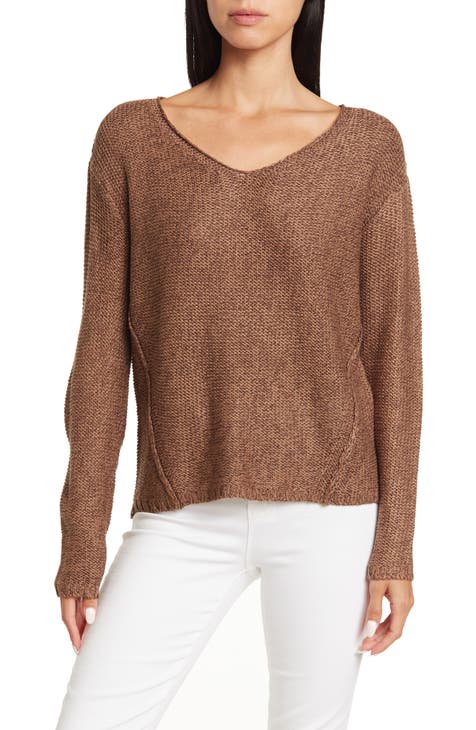 V-Neck Elbow Patch Tunic Sweater