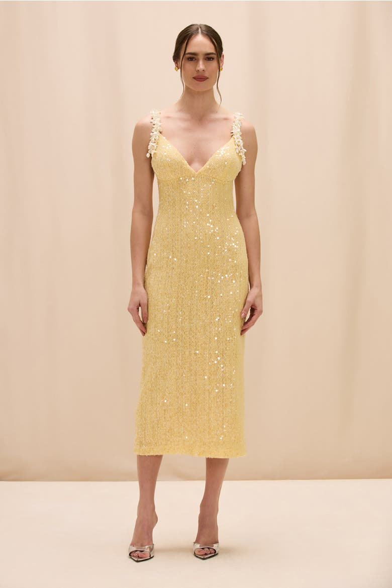 Iara Crochet Flowers Midi Dress, Alternate, color, YELLOW