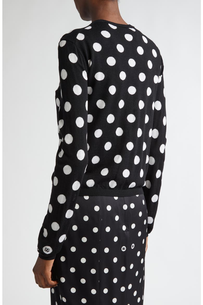 Polka Dot Virgin Wool & Silk Cardigan, Alternate, color, N0004 NERO/BIANCO