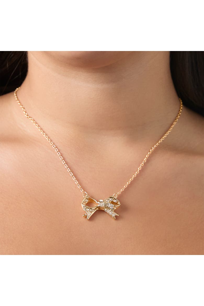 Pavé Bow Necklace & Stud Earring Set, Gold-Tone, Alternate, color, Gold Tone