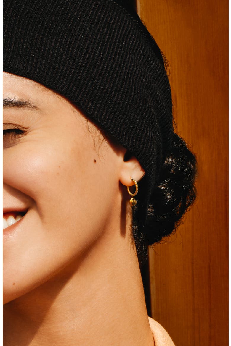 The Tennis Ball Hoop Earring, White Diamond Pavé, Alternate, color, Gold / White Diamond