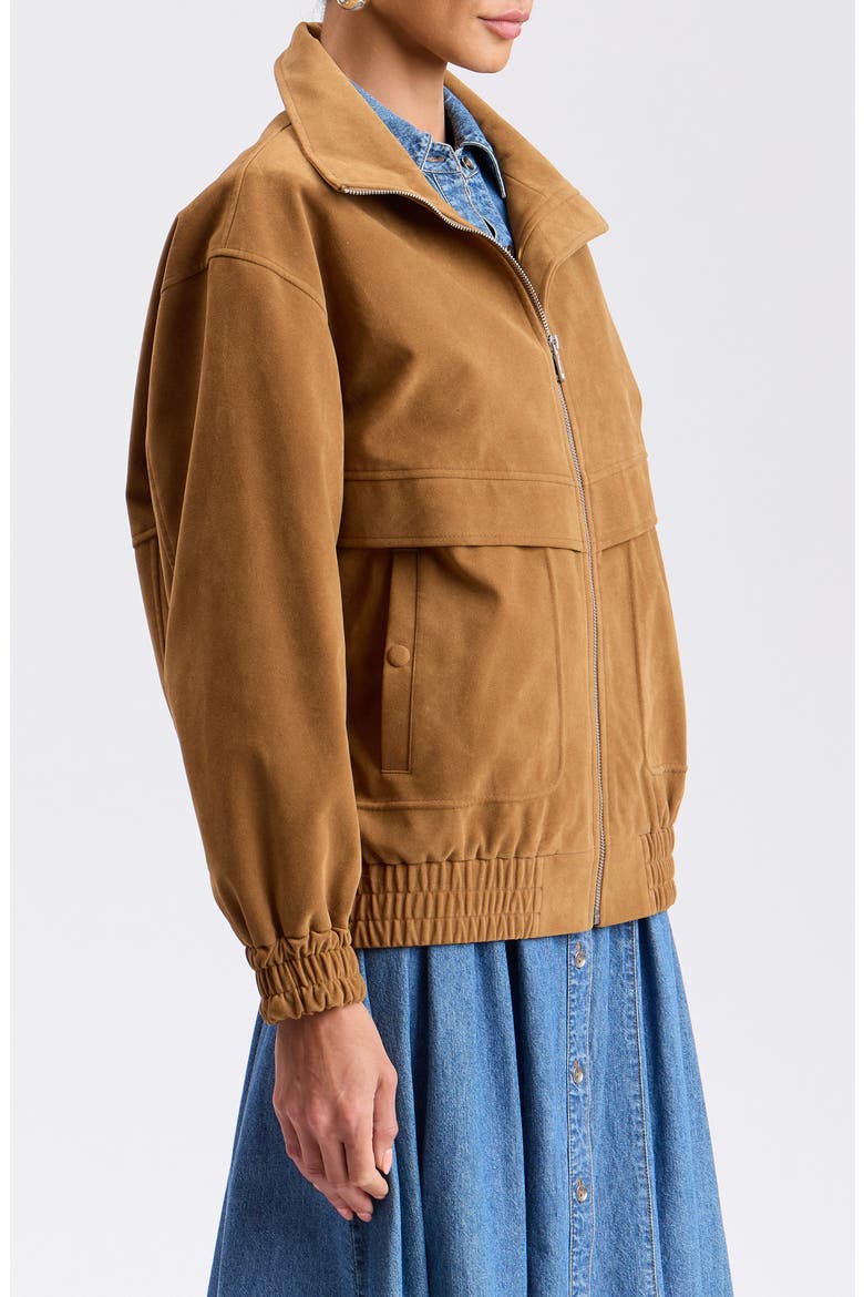 Oversized Faux Suede Bomber Jacket, Alternate, color, LUGGAGE