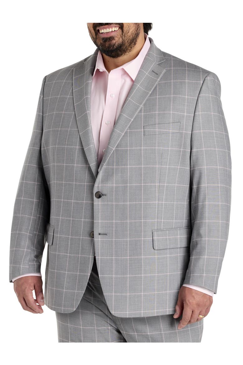 Big & Tall Windowpane Suit Jacket, Main, color, GREY