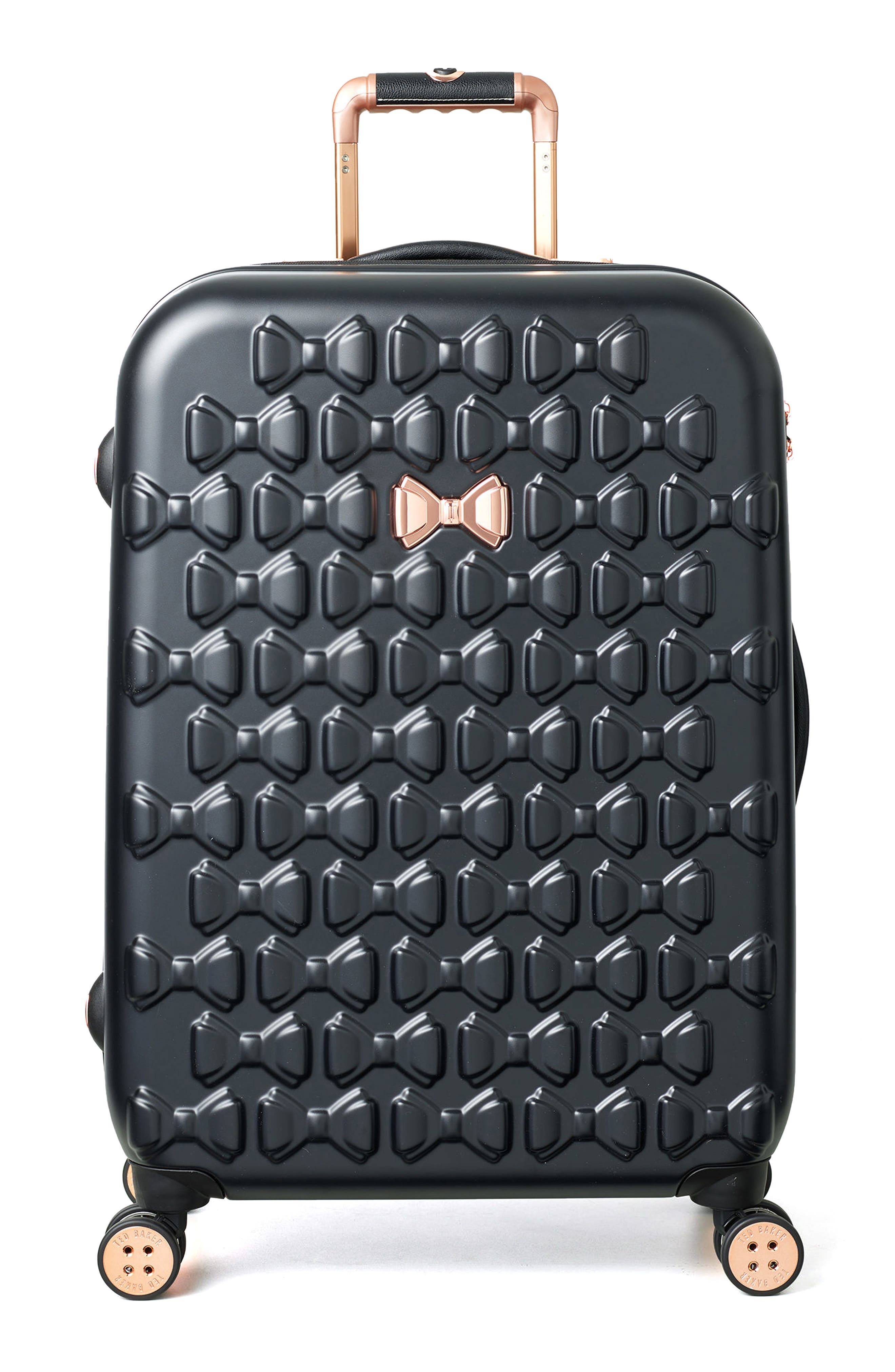 Ted Baker London Medium Beau Bow Embossed Four-Wheel 27-Inch Trolley Suitcase, Main, color, 