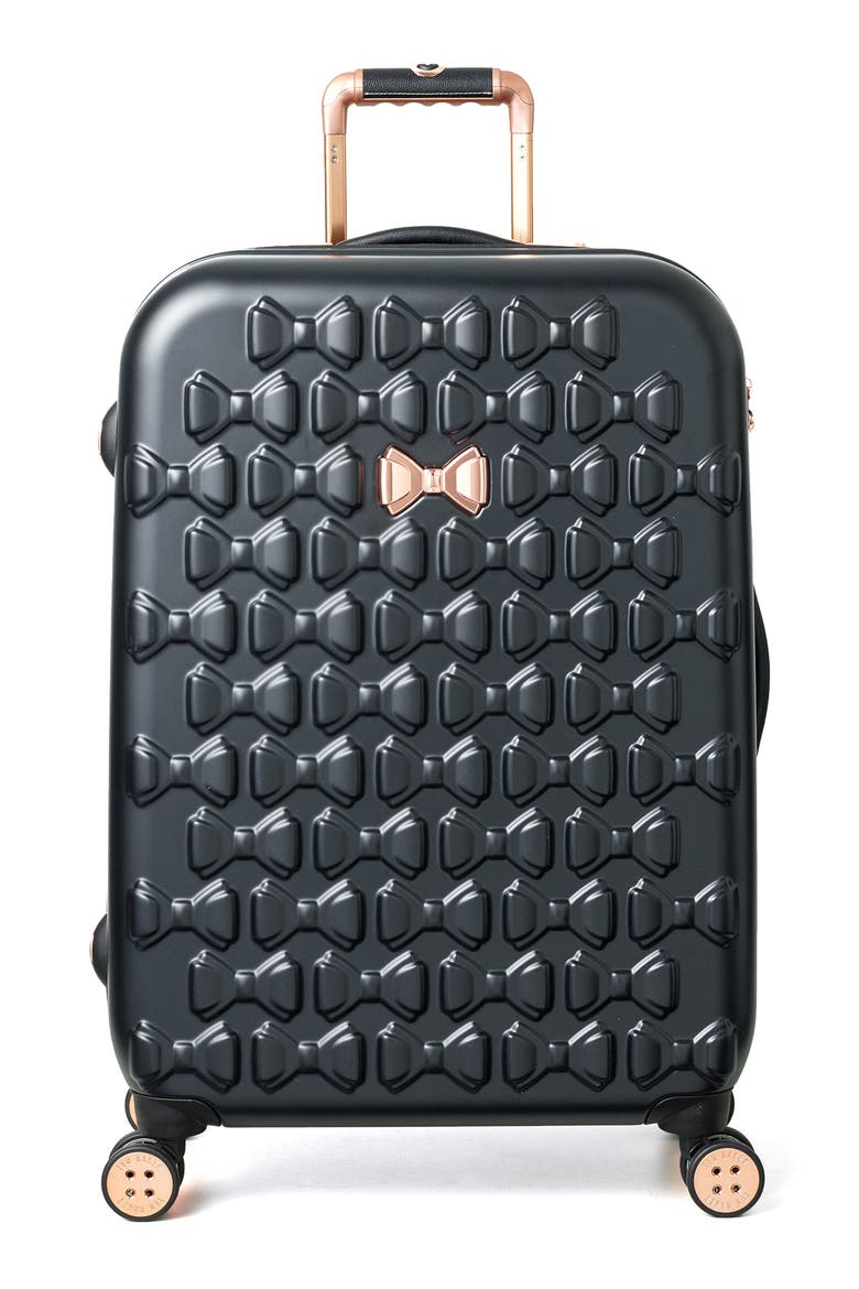 Medium Beau Bow Embossed Four-Wheel 27-Inch Trolley Suitcase, Main, color, BLACK