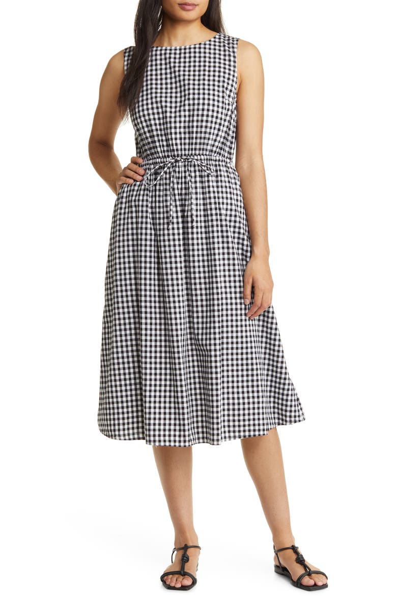 Gingham Cutout Back Midi Dress, Main, color, CLASSIC FILM