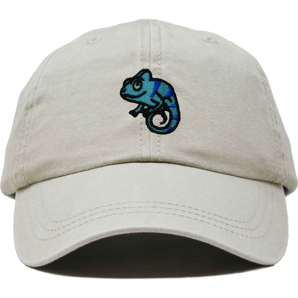 Dalix Chameleon Embroidered Dad Hat In Washed Stone White