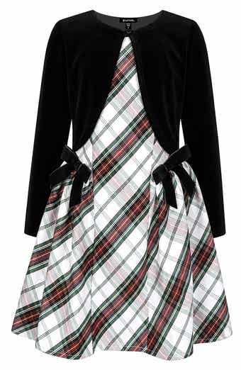Kids' Plaid Dress & Velvet Cardigan Set