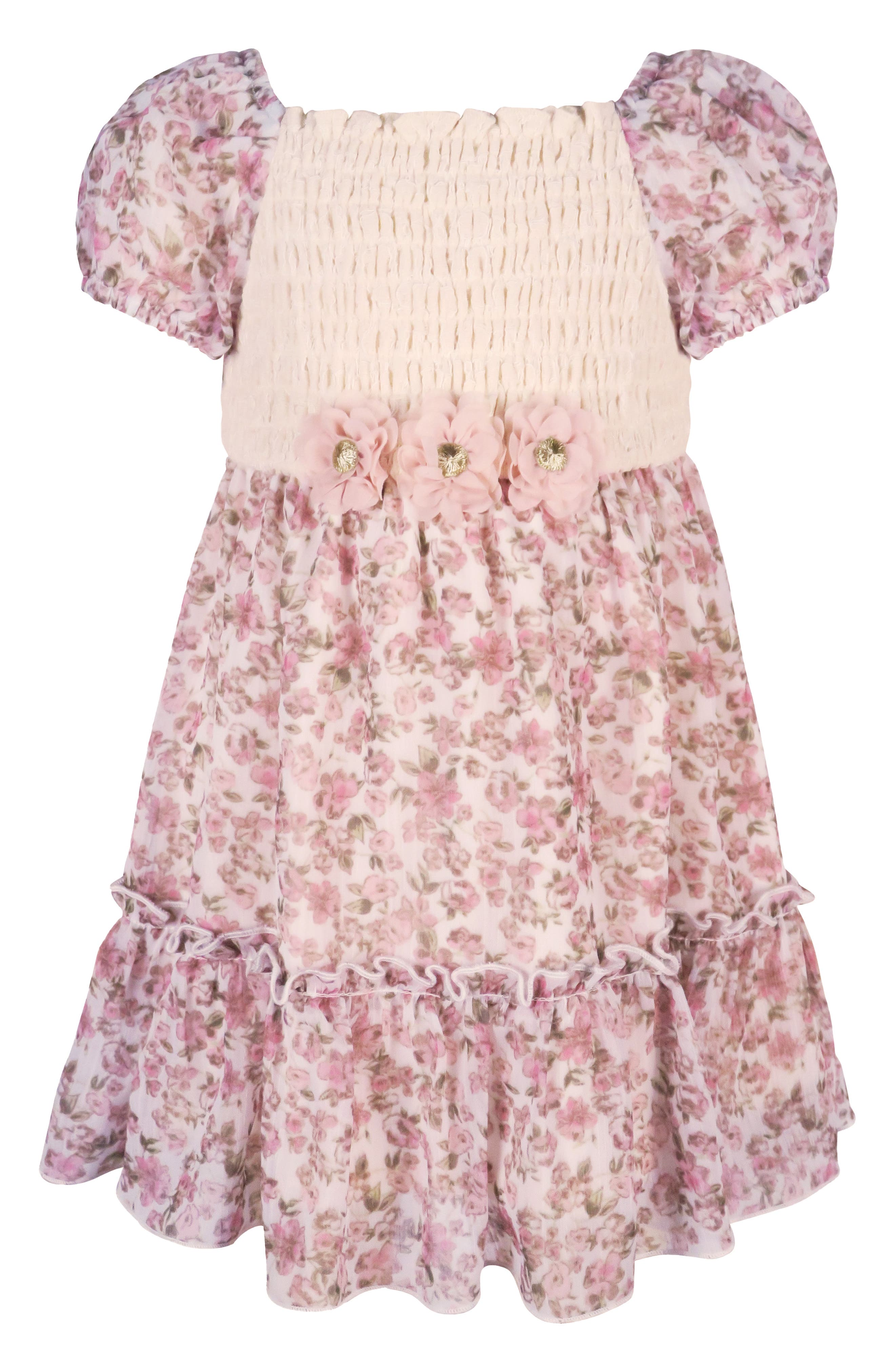 Zunie Puff Sleeve Lace Trim Chiffon Party Dress