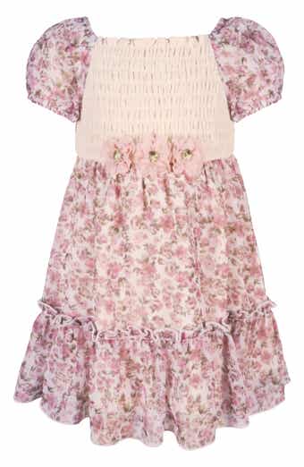 Zunie Puff Sleeve Lace Trim Chiffon Party Dress