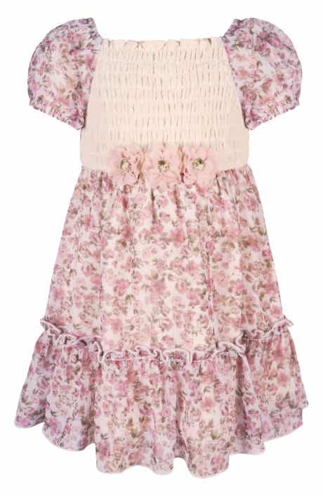 Zunie Puff Sleeve Lace Trim Chiffon Party Dress