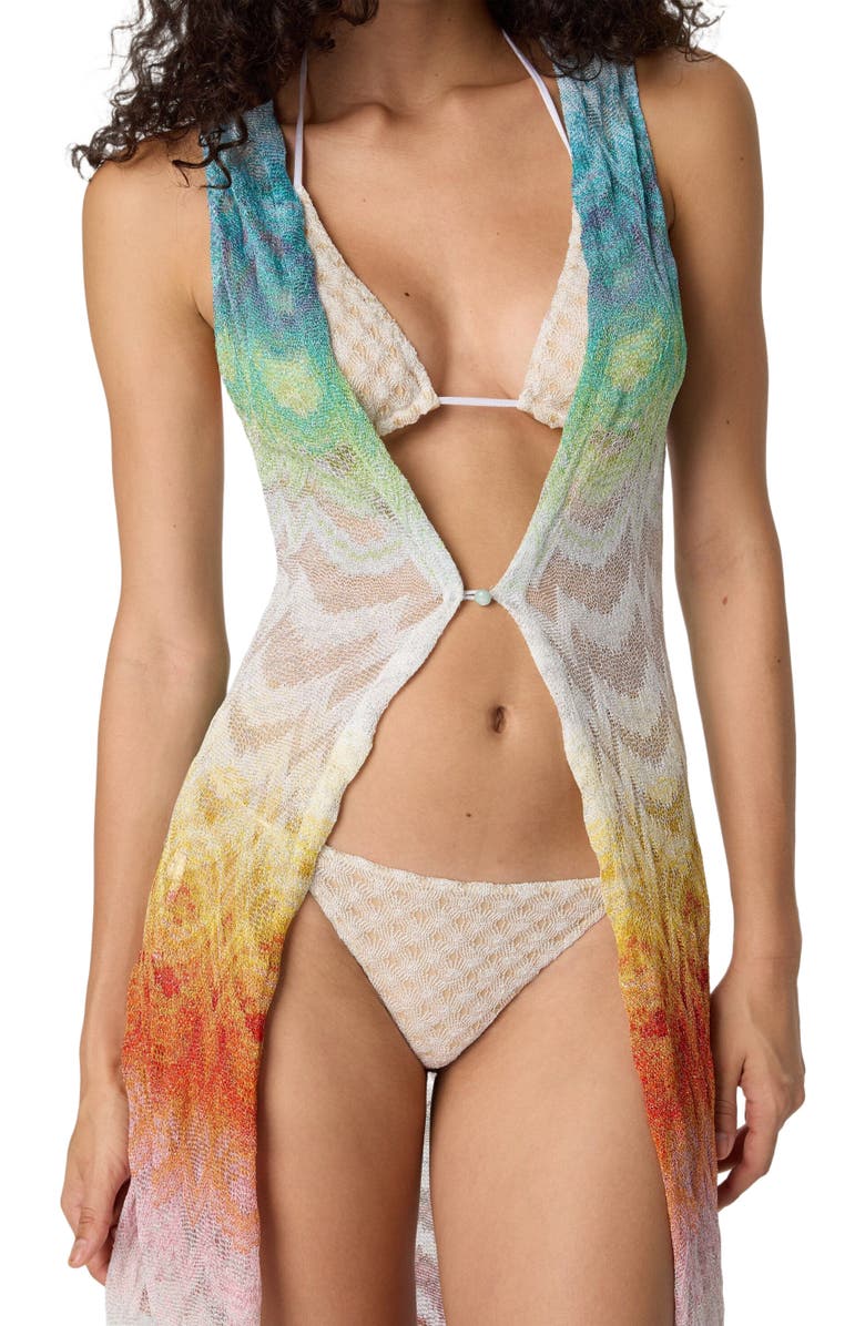 Missoni Long Gilet Cover-up In Shaded Lamé Viscose, Alternate, color, Multicoloured