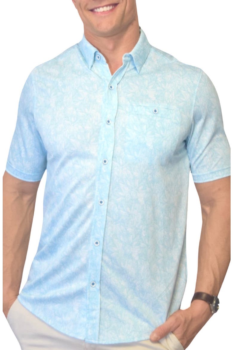 Birdseye Knit Short Sleeve Button-Up Shirt, Main, color, TURQUOISE