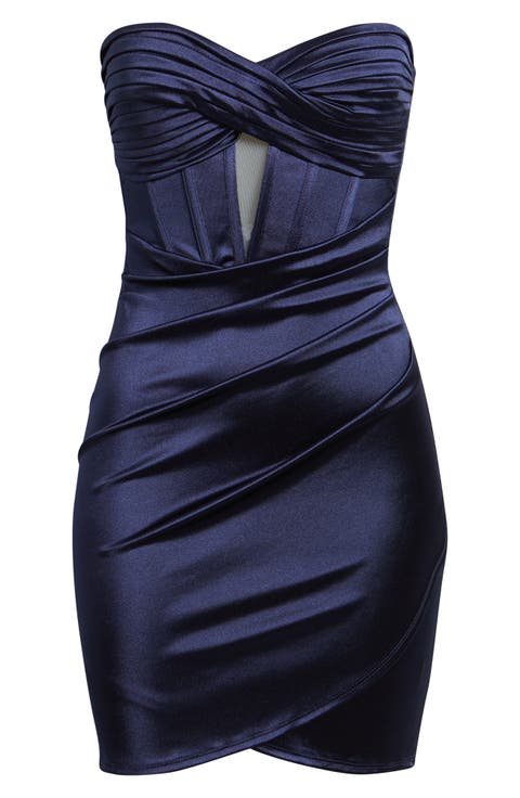 Twist Strapless Satin Minidress