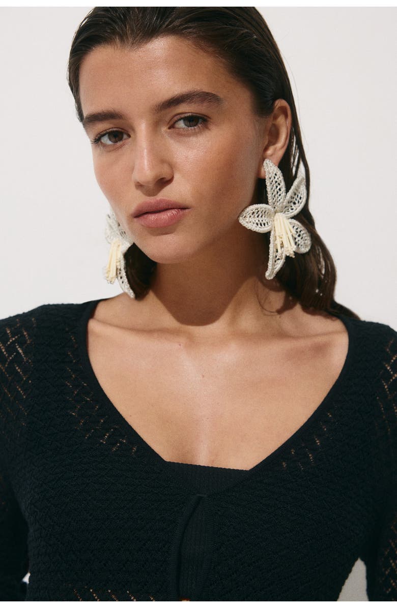 H&M Pointelle-knit beach dress, Alternate, color, Black