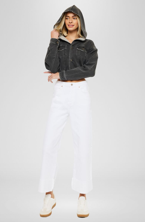 Kancan Alfie 90's Cropped Wide Leg Jeans In White