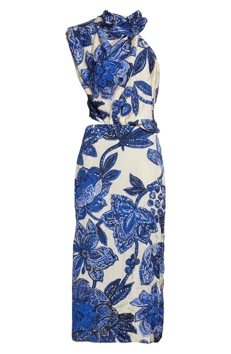 Johanna Ortiz Gotas de Fuego Floral Jacquard One-Shoulder Midi Dress, Alternate, color, 