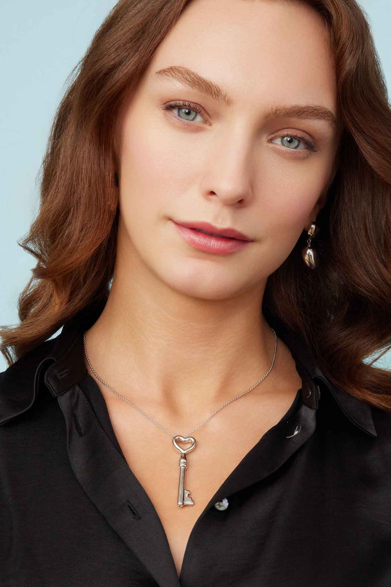 Key To My Heart Pendant Necklace in Sterling Silver, Alternate, color, Silver