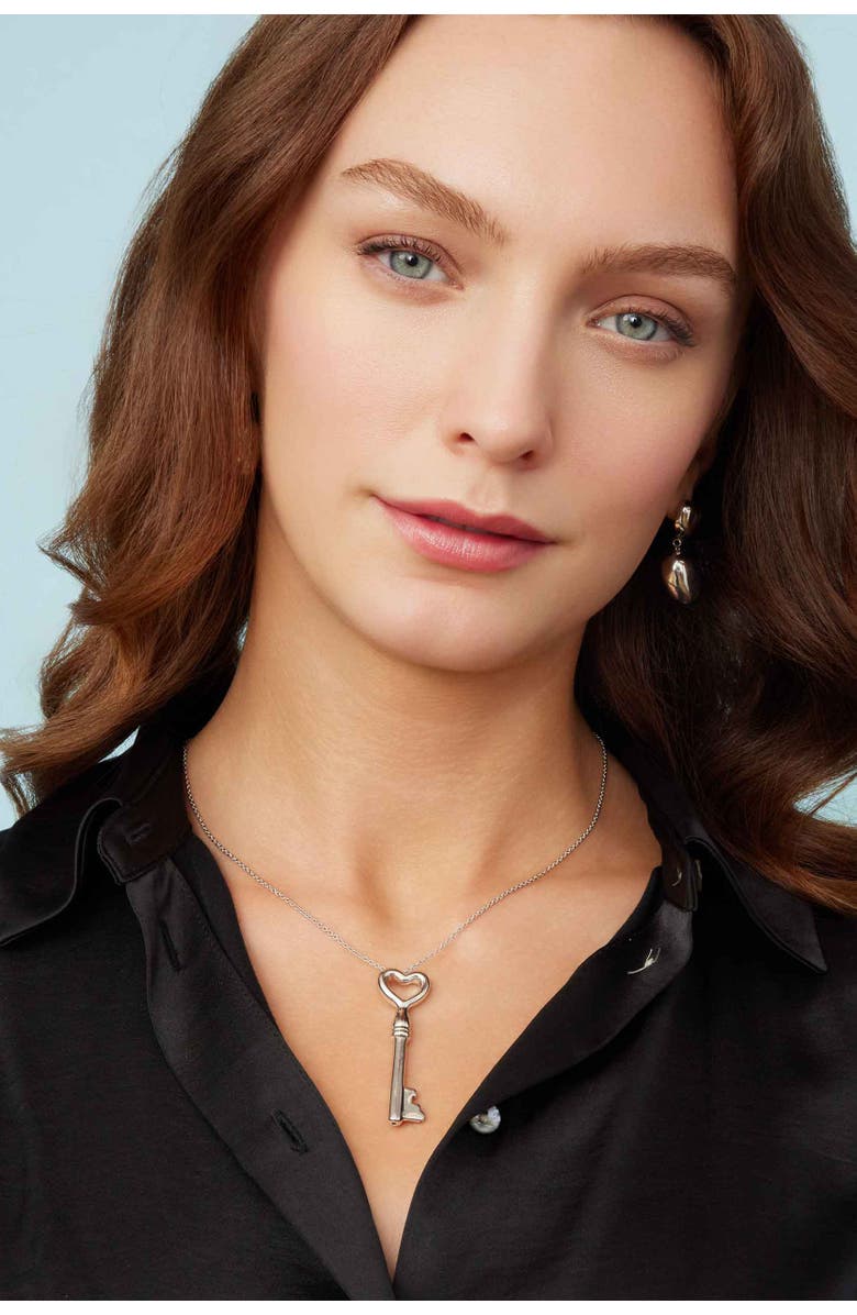 Oradina Key To My Heart Pendant Necklace in Sterling Silver, Alternate, color, Silver