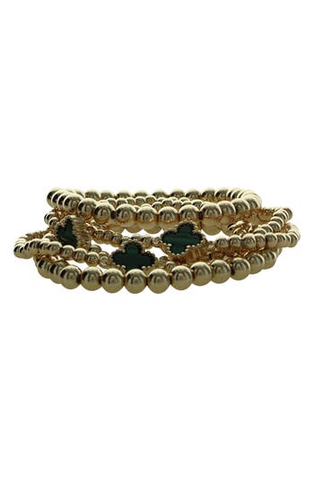 Olivia Welles Set Of 5 Clover Beaded Stackable Bracelets In Gold
