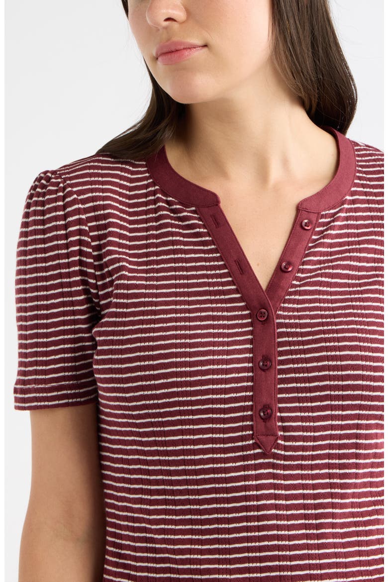 Striped Pointelle Henley Tee, Alternate, color, BURGUNDY- IVORY STRIPE