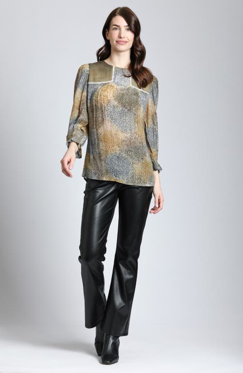 Apny Mixed Media Peasant Top In Beige Multi
