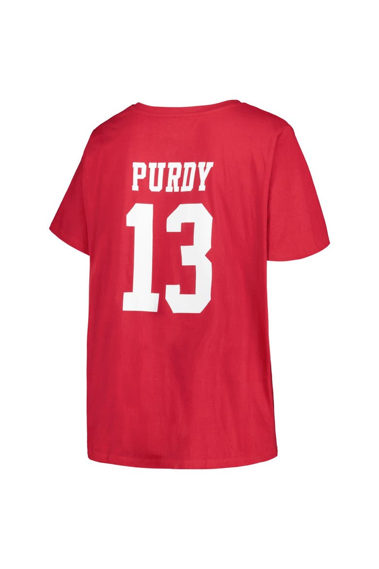 Women's Brock Purdy Scarlet San Francisco 49ers Plus Size Fair Catch Name & Number V-Neck T-Shirt, Alternate, color, Scarlet
