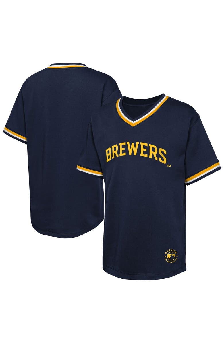 Outerstuff Youth Navy Milwaukee Brewers Relief Pitcher V-Neck T-Shirt, Main, color, 