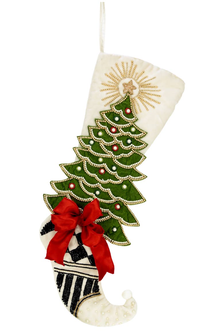 Festive Tree Stocking, Main, color, Cream