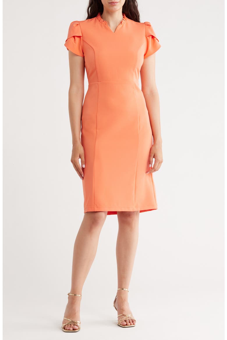 Ruffle Neck Shift Dress, Main, color, VIVID CORAL
