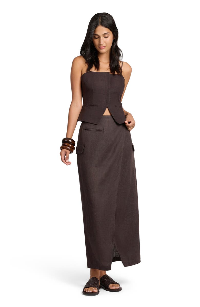Onia Linen Utility Wrap Maxi Skirt, Main, color, Espresso