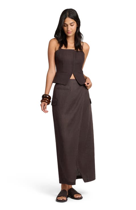Linen Utility Wrap Maxi Skirt