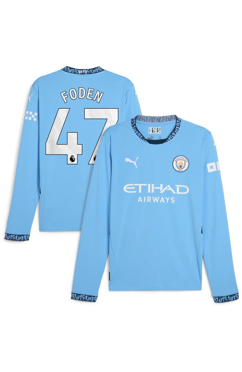 PUMA Men's Puma Phil Foden Light Blue Manchester City 2024/25 Home Replica Long Sleeve Player Jersey, Main, color, 