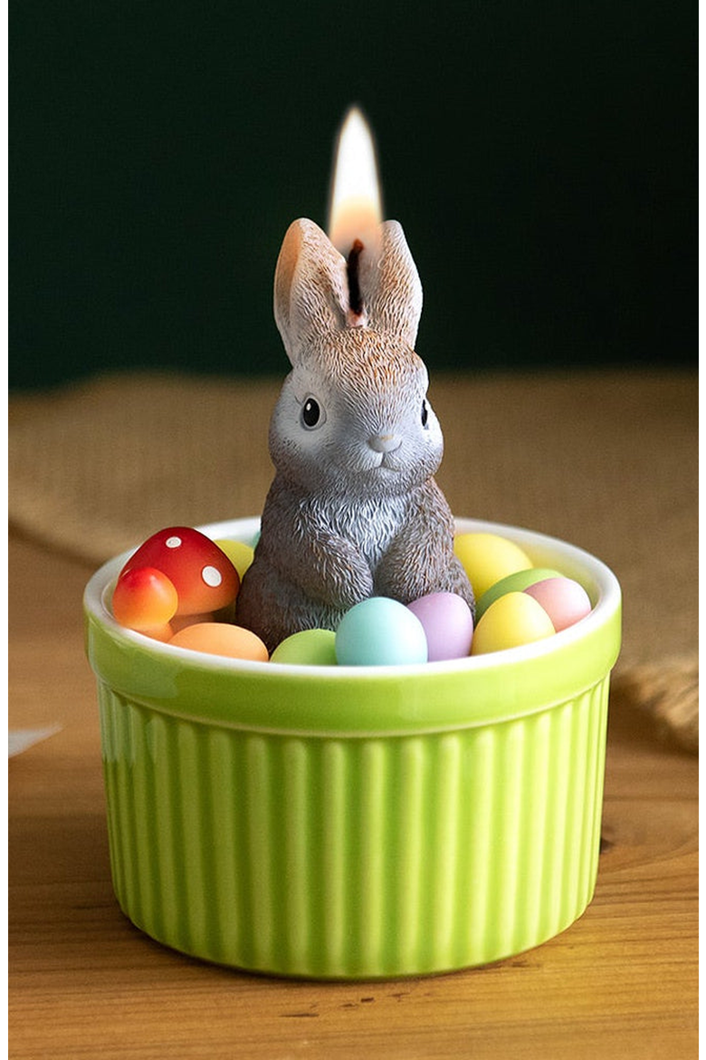 Easter Bunny Candle, Alternate, color, Gray Rabbit / Pastels