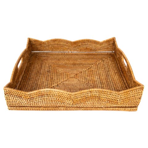 Artifacts Rattan Scallop Collection Square Tray With Cutout Handles