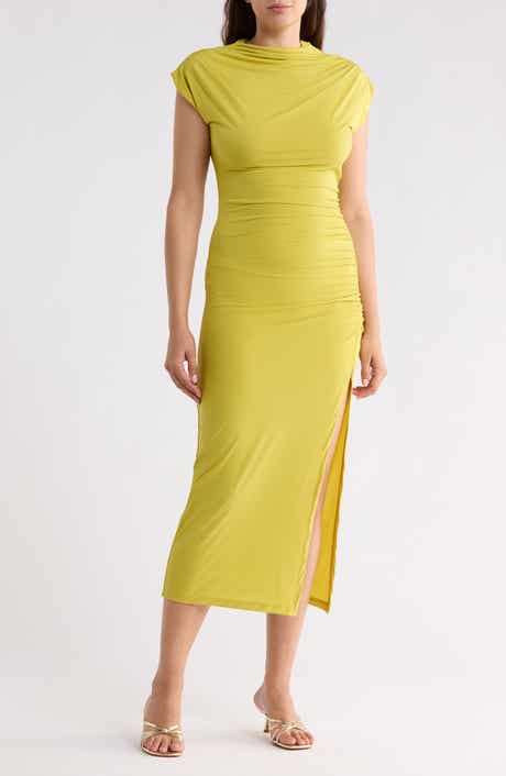 Ruched Cowl Neck Midi Dress