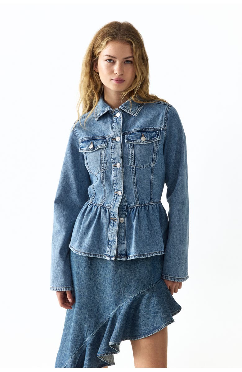 H&M Denim peplum jacket, Main, color, Light Denim Blue