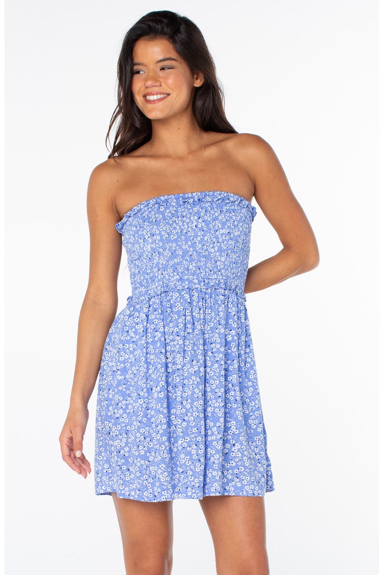 Avalon Floral Strapless Midi Dress, Alternate, color, CORNFLOWER